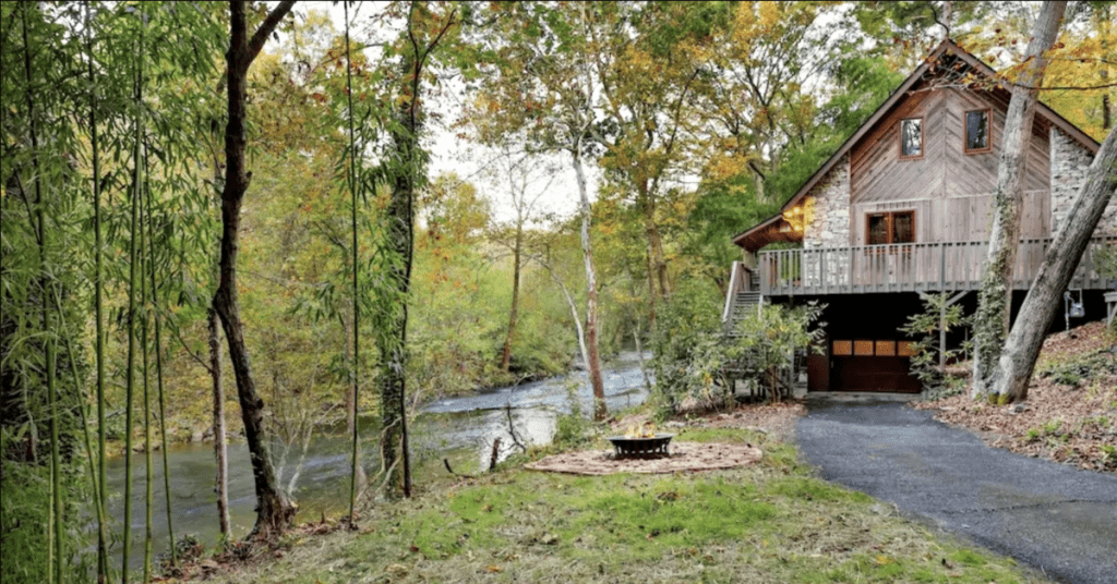 Cabin by river at Linville Falls