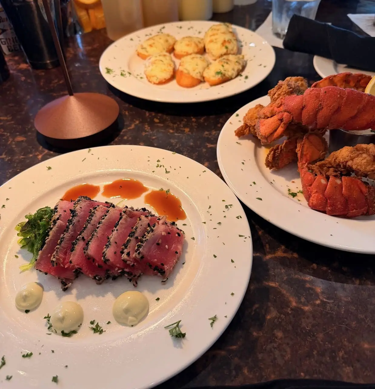 A dinner table with food